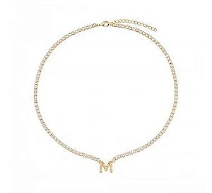Colar Riviera Personalizado Com Inicial Cravejada -  Banhado Em Ouro18k