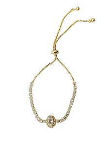 Pulseira Ajustável Cristal Cravejada  Elisa- Banhado Em Ouro18k