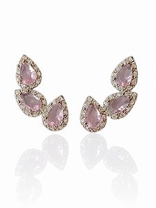 Brinco Ear Cuff Rosa Claro Cravejado Caterina - Banhado Em Ouro18k