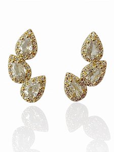 Brinco Ear Cuff Cristal Cravejado Caterina - Banhado Em Ouro18k