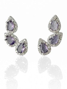 Brinco Ear Cuff Ametista Cravejado Caterina - Banhado Em Ouro18k