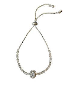 Pulseira Ajustável Cravejada  Elisa- Banhado Em Ródio Branco