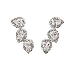 Brinco Ear Cuff Cristal Cravejado Caterina - Banhado Em Ródio Branco