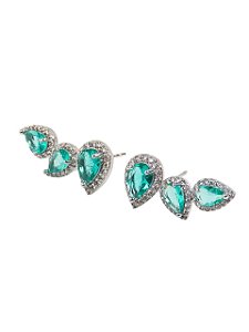 Brinco Ear Cuff Verde Acqua Caterina- Banhado Em Ródio Branco