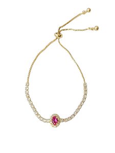 Pulseira Ajustável Rosa Pink  Elisa- Banhado Em Ouro18k