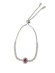 Pulseira Ajustável Rosa Pink  Elisa- Banhado Em Ródio Branco