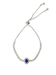 Pulseira Ajustável  Azul Safira Cravejada  Elisa- Banhado Em Ródio Branco