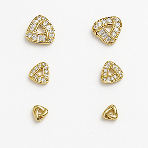 Trio  De Brincos Retangular - Banhado no Ouro18k