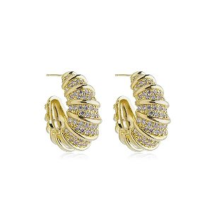 Brinco Argola Croissant Cravejada- Banhado no Ouro18k