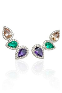 Brinco Ear Cuff Colors - Banhado Em Ródio Branco