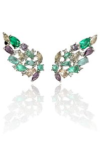 Brinco Ear Cuff Azura Colors - Banhado no Ródio Branco