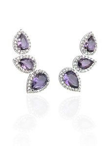 Brinco Ear CuffAmetista Cravejado Caterina - Banhado Em Ouro18k