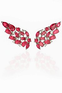 Brinco Ear Cuff Azura Rubi Fucsia Cravejado Caterina - Banhado Em Ródio Branco