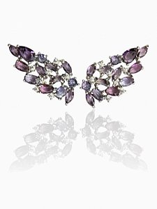 Brinco Ear Cuff Azura Ametista  - Banhado em Ródio Branco