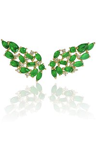 Brinco Ear Cuff Azura Verde Esmeralda- Banhado em Ouro18k