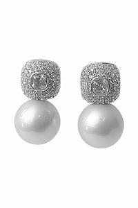 Brinco Pérola Bold Cravejada- Banhado no Ródio Branco