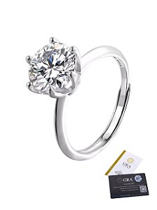 ANEL SOLITÁRIO MOISSANITE REGULÁVEL - 11MM - PRATA 925