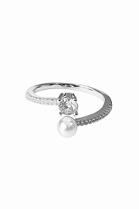 Anel Pérola Fiore - Banhado Ródio Branco