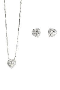 Conjunto Coração Cravejado Lyra - Banhado Á Ródio Branco