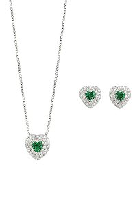 Conjunto Coração Cravejado Lyra- Banhado Á Ródio Branco