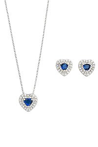 Conjunto Coração Azul Safira Cravejado Lyra - Banhado Á Ródio Branco