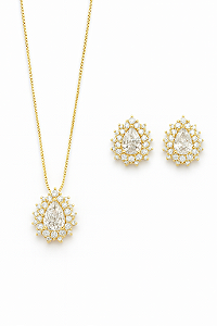 Conjunto Gota Cristal Elissa - Banhado no Ouro18k