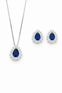 Conjunto Gota Azul Safira Elissa - Banhando Em Ródio Branco