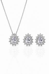 Conjunto Gota Cristal Elissa - Banhado Em Ródio Branco