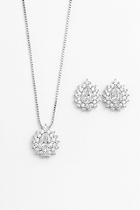 Conjunto Gota Cristal Elissa - Banhado Em Ródio Branco