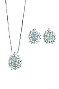 Conjunto Gota Cristal Elissa - Banhado Em Ródio Branco