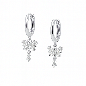 Brinco Argolinha Click Borboleta - Banhado em Ródio Branco