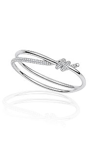 Bracelete Entrelaçado Cravejado - Banhado Em Ródio Branco