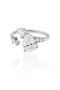 Anel Mia Regulável Gota Com Cravações- Banhado Em Ródio Branco