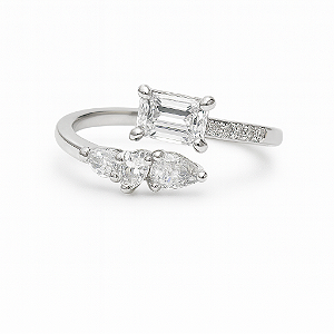 Anel Flora Regulável - Banhado Em Ródio Branco