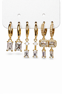 Trio de Brincos Argolinhas Com Pingente - Banhado Em Ouro18k