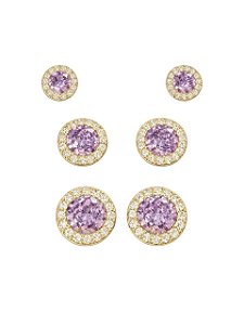 Trio de Brincos Ametista - Banhado Em Ouro18k