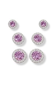 Trio de Brincos Ametista - Banhado Em Ródio Branco