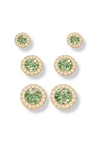 Trio de Brincos Quartzo Verde - Banhado Em Ouro18k