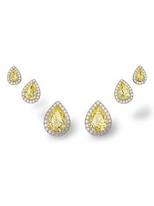 Trio de Brincos Gota Citrino - Banhado no Ródio Branco