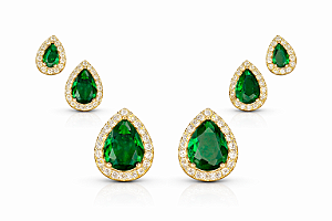 Trio de Brincos Gota Verde Esmeralda - Banhado no Ouro18k