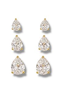 Trio de Brincos Gota Ponto de Luz- Banhado no Ouro18k