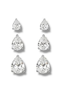 Trio de Brincos Gota Ponto de Luz- Banhado no Ródio Branco