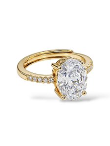 Anel Solitário Aura Oval Cravejado Regulável - Banhado no Ouro18k