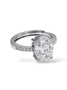 Anel Solitário Aura Oval Cravejado Regulável - Banhado no Ródio Branco