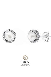 Brinco Noiva Moissanite -Pérola Natural Redondo - Prata925 + Ouro Branco