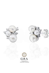 Brinco Noiva Pérola Dupla Natural Moissanite - Prata925 + Ouro Branco