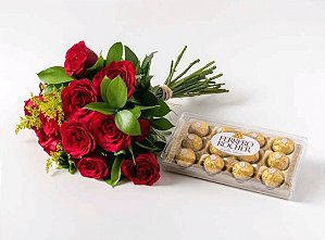 Rosas vermelhas com 12 ferrero