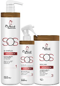 Kit SOS Instant Repair  Shampoo, Fluído de Queratina com Colágeno e Mascara 1L