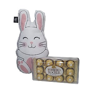 Kit de Presente Páscoa Chocolate Ferrero Rocher e Almofada Coelho