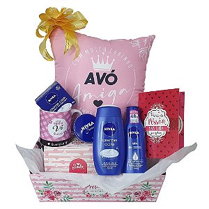 Cesta de Presente Para Avó Vó Almofada E Caneca + Kit Nivea